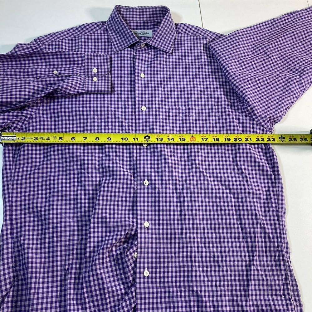 Brooks Brothers Oxford Shirt 16 32/33 (L/XL) Non Iron Purple Check Long Sleeve - Picture 5 of 7